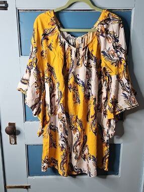 Cato Yellow & White Paisley Boho Dress Or Tunic Top Large
